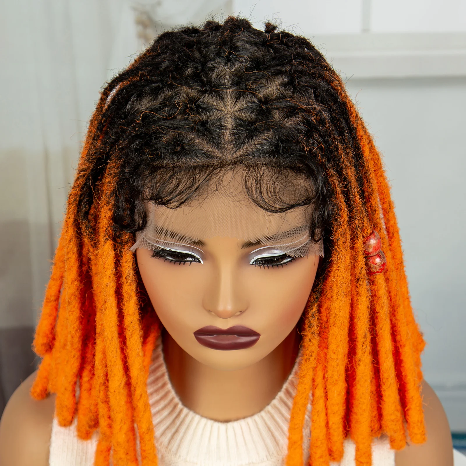 Orange Color Faux Locs Braided Wigs Synthetic Full Lace Knotless  Braided Lace Wig for Women Dreadlock Braids Wig with Baby Hair