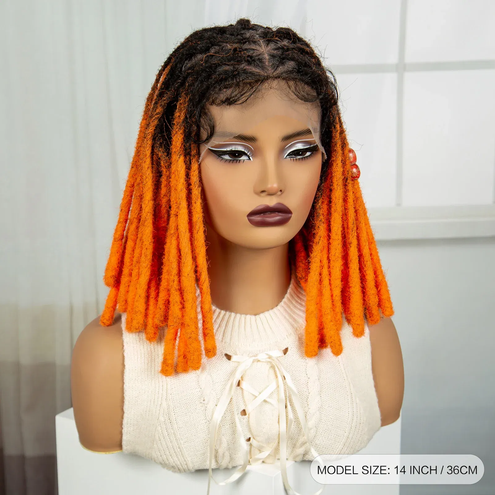 Orange Color Faux Locs Braided Wigs Synthetic Full Lace Knotless  Braided Lace Wig for Women Dreadlock Braids Wig with Baby Hair