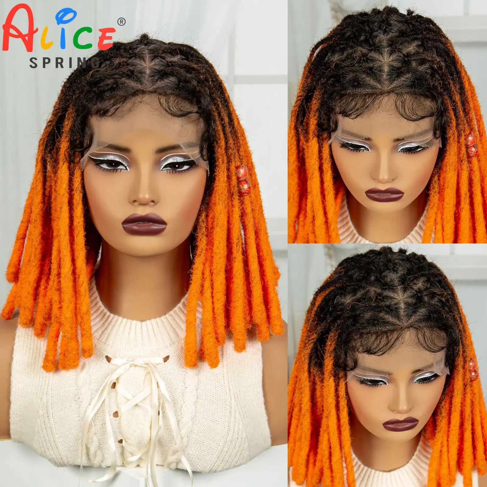 Orange Color Faux Locs Braided Wigs Synthetic Full Lace Knotless  Braided Lace Wig for Women Dreadlock Braids Wig with Baby Hair