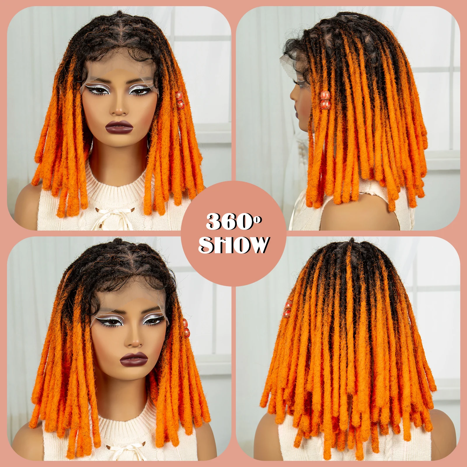 Orange Color Faux Locs Braided Wigs Synthetic Full Lace Knotless  Braided Lace Wig for Women Dreadlock Braids Wig with Baby Hair