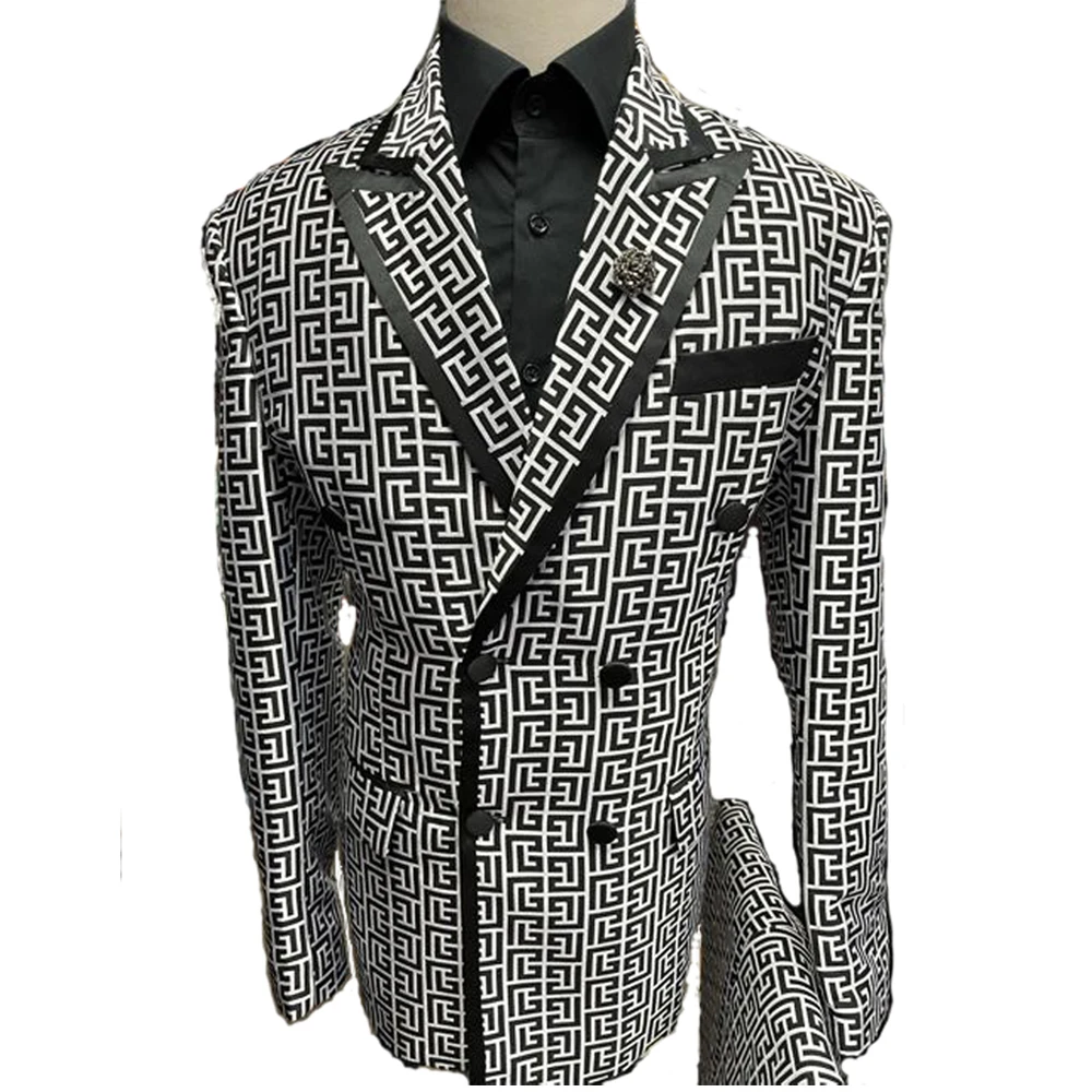 Color: black, Size: 5XL - Luxury Fashion Plaid Groom Tuxedos Double Breasted Men Suits For Wedding Male Party Dress Costume Homme ( jacket+Pants)