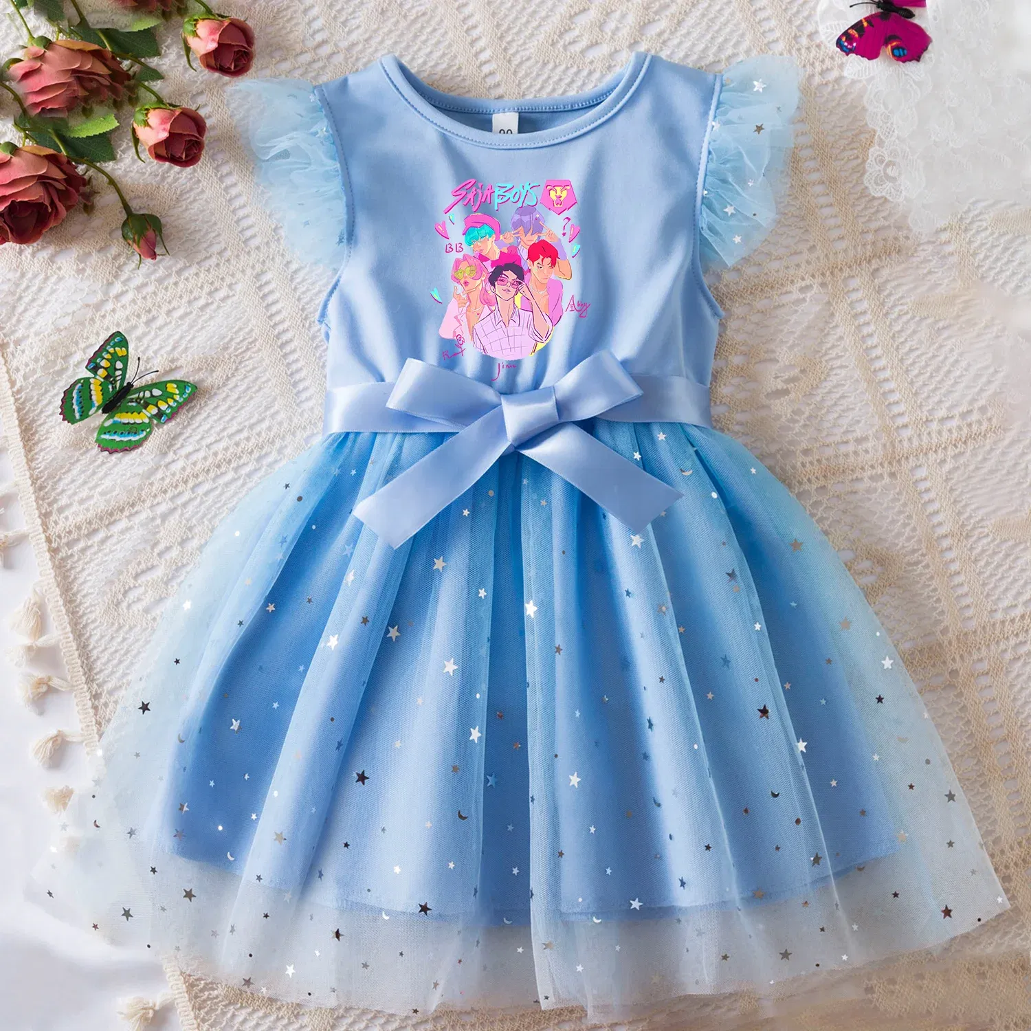 Color: Champagne, Size: One Size, Height: 164 - KPop Demon Hunters Girls Dress Kids Party Halloween Carnival Birthday Party Clothes Princess Tutu Dresses Costume Children Gift