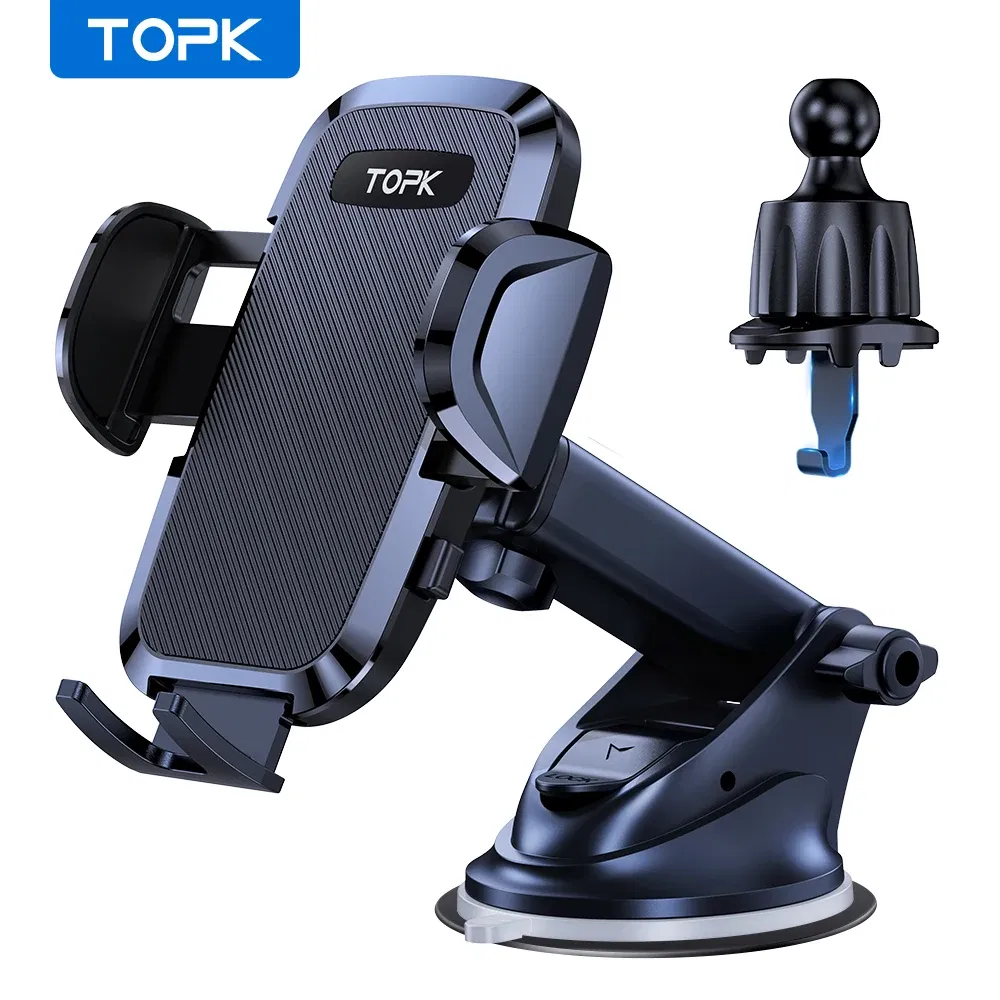 Color: black - TOPK Car Phone Holder 4 in 1 Super Stable Car Phone Mount for Car Dashboard/Windscreen/Air Vent Compatible with All Mobile Phone