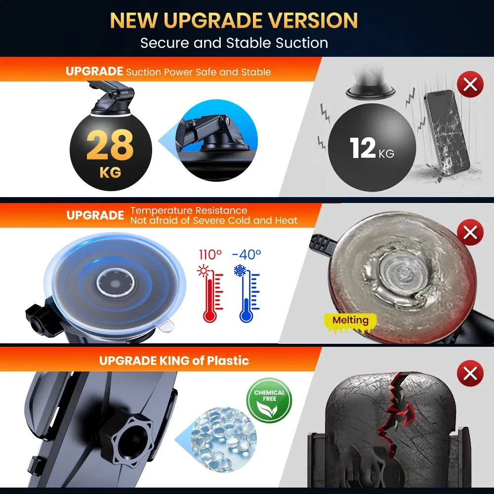 Color: black - TOPK Car Phone Holder 4 in 1 Super Stable Car Phone Mount for Car Dashboard/Windscreen/Air Vent Compatible with All Mobile Phone