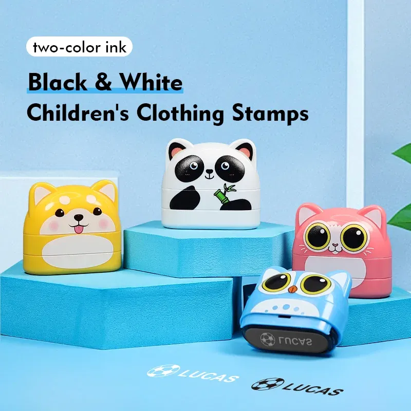 Color: Multicolor - Children's Name Seal Custom Double -layer black and white ink Student's Stamp Kindergarten Clothes Waterproof Name StickerStamp