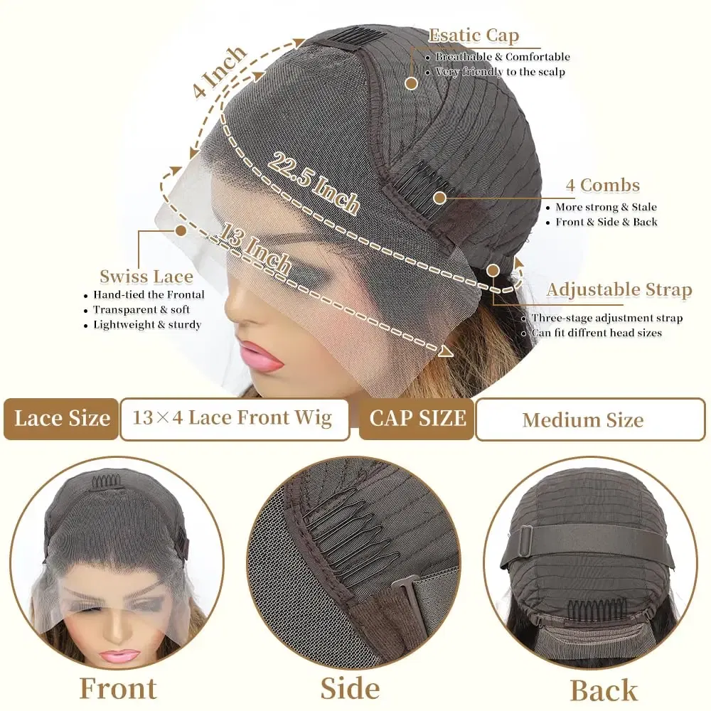 Hair Color: #6, Stretched Length: 24inches, Density: 180% - Highlight Blonde #1B/27 13X4 Lace Front Wigs Boday Wave Human Hair Transparent Lace Frontal Wigs Pre Plucked For Salon Quality