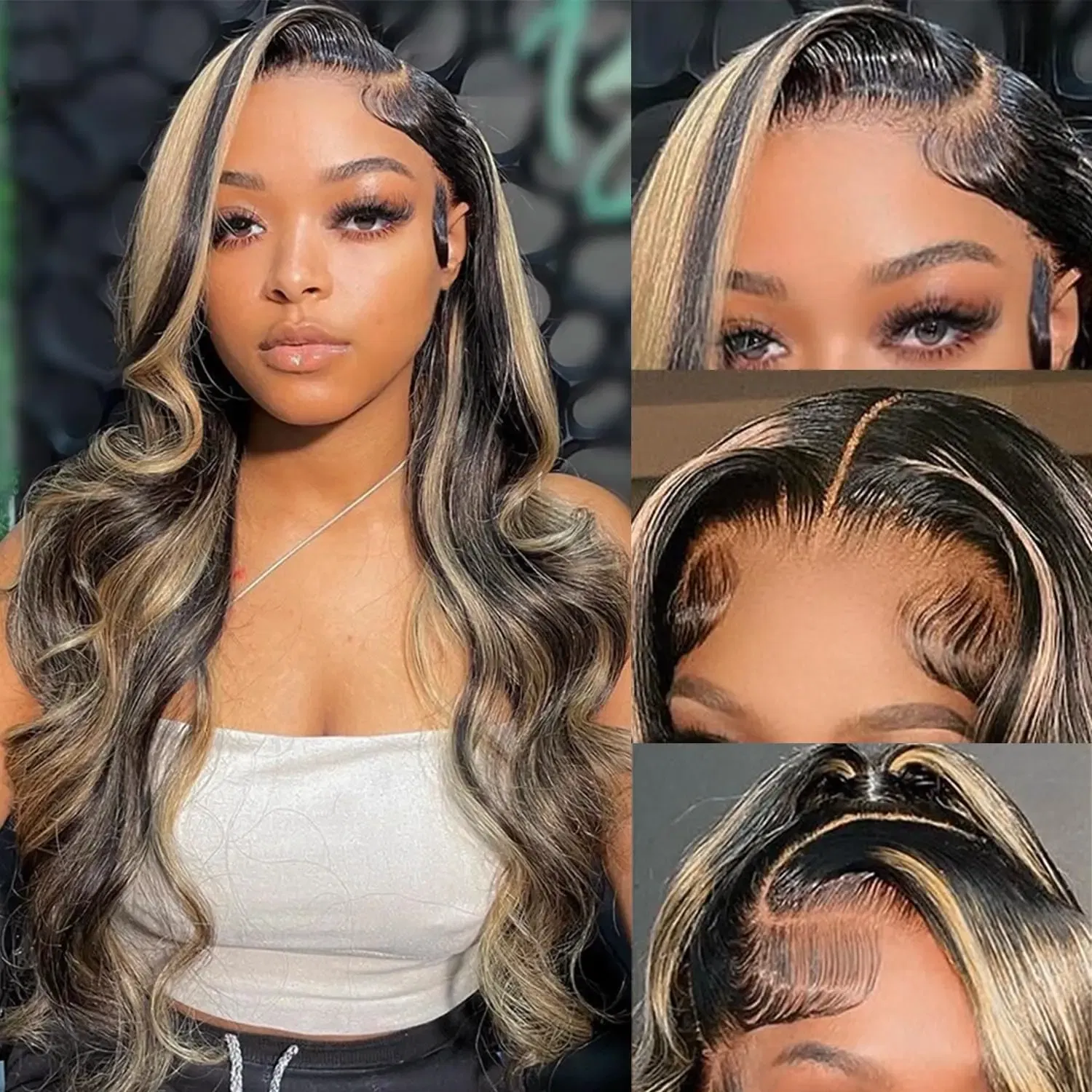 Hair Color: #6, Stretched Length: 24inches, Density: 180% - Highlight Blonde #1B/27 13X4 Lace Front Wigs Boday Wave Human Hair Transparent Lace Frontal Wigs Pre Plucked For Salon Quality