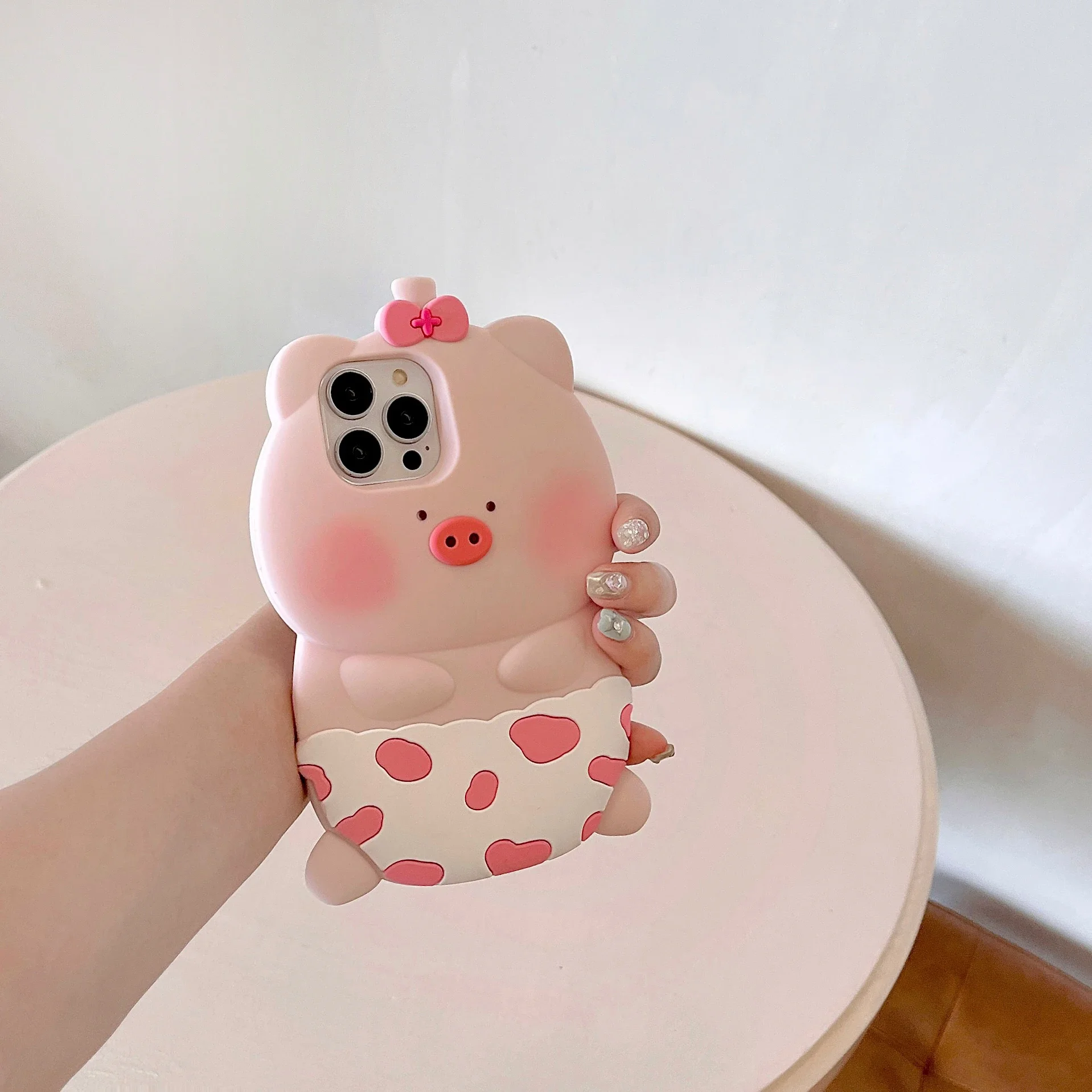 Color: Pink, Material: nylon - 3D Cute Cartoon Pink Pig Funny Phone Case for IPhone 15 14 13 12 11 Pro Max Piggy Soft Rubber Silicone Protective Cover Shell