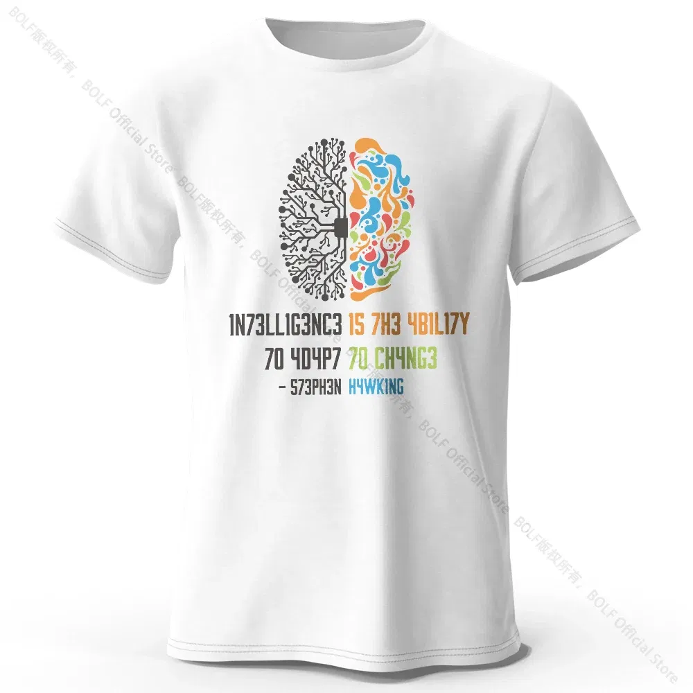Color: WHITE, Size: S - Funny Brain Power Printed 100% Cotton T-Shirt, Soft & Breathable Round Neck Short Sleeve Tee, Unisex Quirky Style