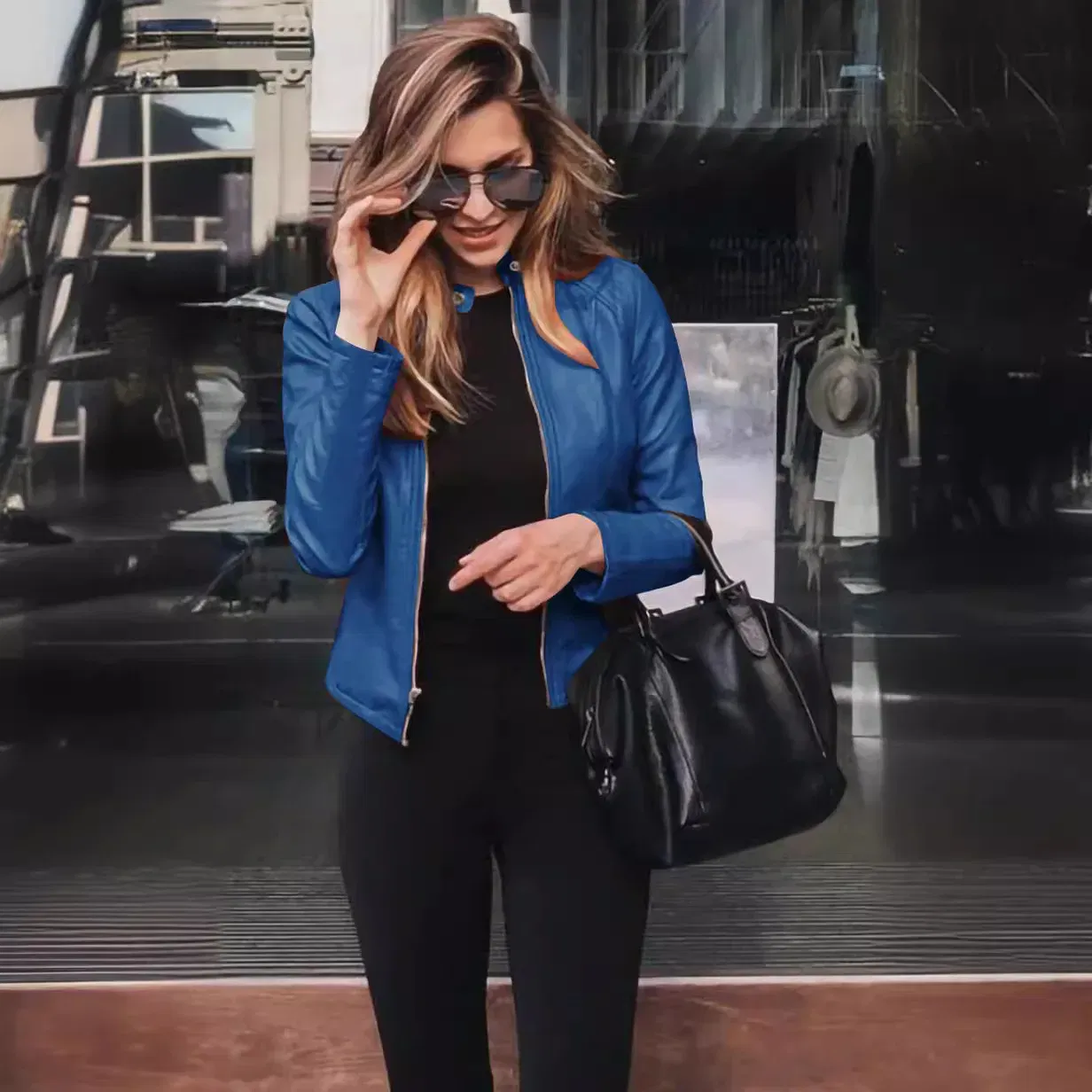 Color: green, Size: L - Womens Spring Full Long Sleeve Jacket Coat Autumn Leather Blazer Winter Zipper Outwear Suit Cardigan Female  Jackets