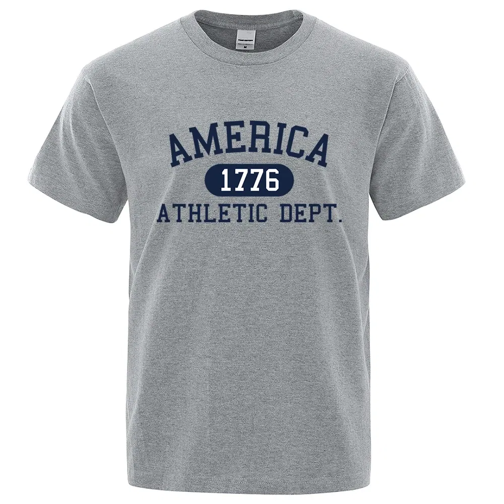Color: SKY BLUE, Size: XXXL - America 1776 Athletic Dept Letter Tshirt Man Fashion Tee Clothes Summer Luxury T-Shirt Hip Hop Breathable Cotton Tee Clothes