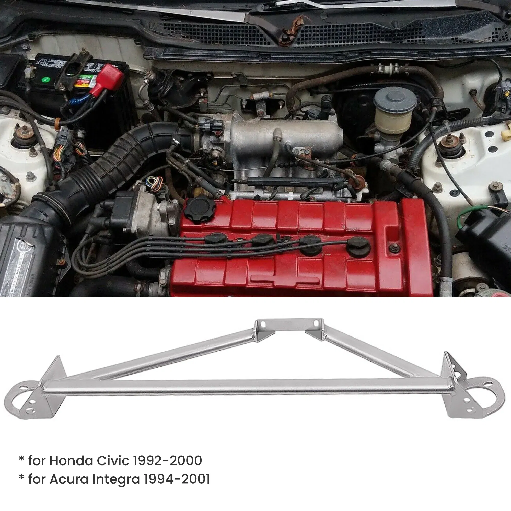 Ships From: CHINA - 3 Points Front Upper Strut Tower Brace Bar for Honda Civic Del Sol EG EK 92-00 For Acura Integra DC2 CRX Del Sol Steel Stability