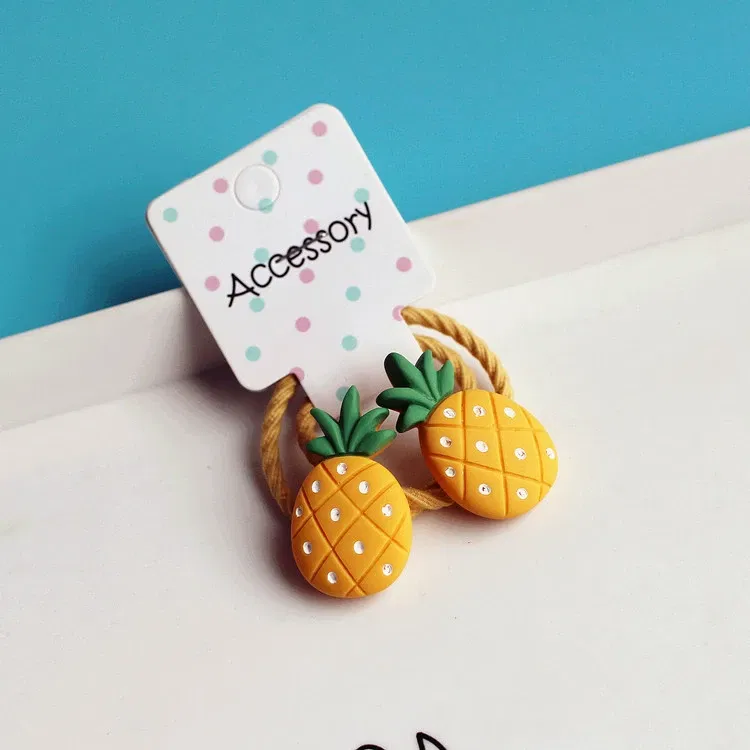 Color: Green - 2PCS New Cartoon Cute Cherry Radish Princess Headwear Kids Elastic Hair Bands Children Ropes Girls Accessories Baby Headdress