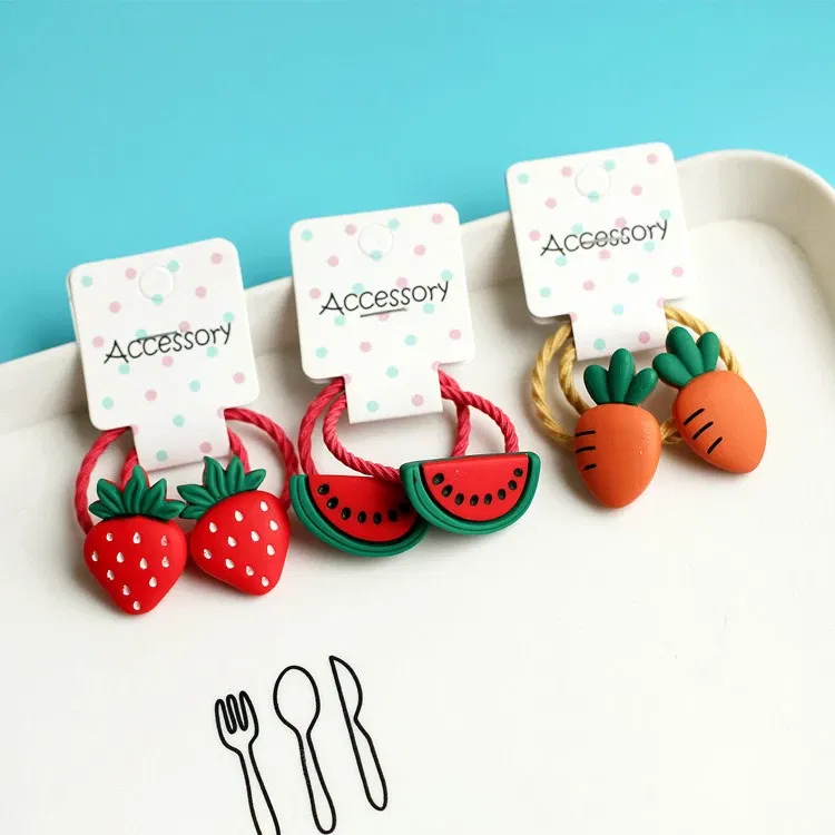 Color: Green - 2PCS New Cartoon Cute Cherry Radish Princess Headwear Kids Elastic Hair Bands Children Ropes Girls Accessories Baby Headdress