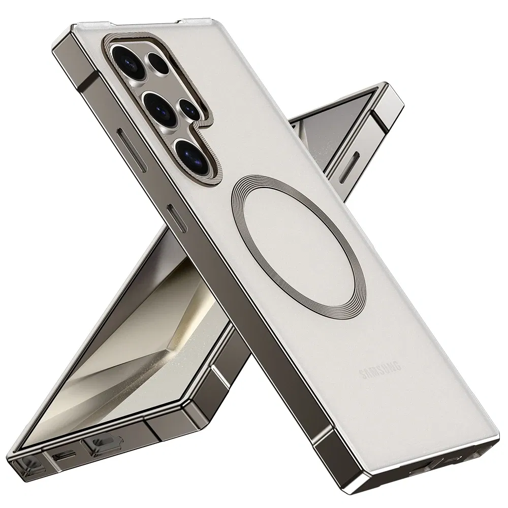 Color: SKY BLUE, Compatibility by Model: Galaxy S24 Ultra - Push Pull Matte PC Hard Shockproof Case For Samsung Galaxy S25 S24 Ultra Magnetic Wireless Charging Bumper Back Cover