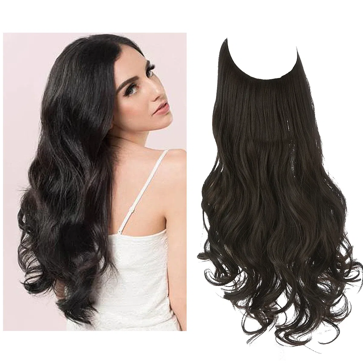 Color: 4/30HL, Stretched Length: 16inches - Synthetic No Clip Wave Hair Extensions Ombre Natural Black Blonde Pink One Piece False Hairpiece Fish Line Fake Hair Piece