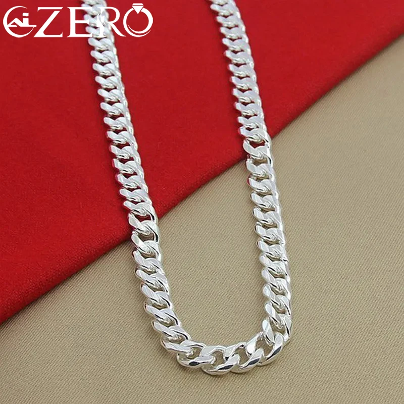 Length: 50cm - ALIZERO 925 Sterling Silver 10MM Chain Necklace Bracelet Set for Man Woman Luxury Wedding Engagement Party Jewelry