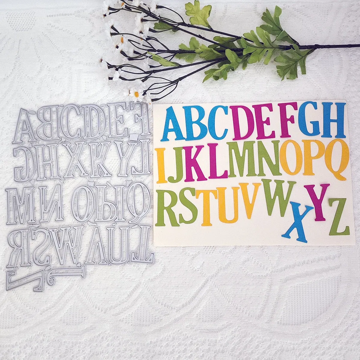 Color: Dark Khaki - Christmas Tree Happy Birthday Thank You 26 English Alphabet Metal Cutting Dies For DIY Scrapbooking Album Craft Cardmaking