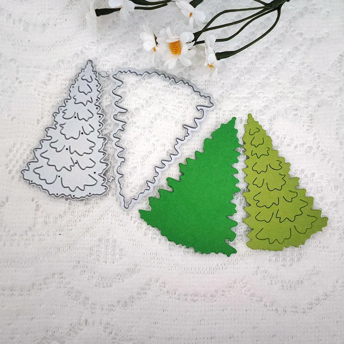 Color: Dark Khaki - Christmas Tree Happy Birthday Thank You 26 English Alphabet Metal Cutting Dies For DIY Scrapbooking Album Craft Cardmaking