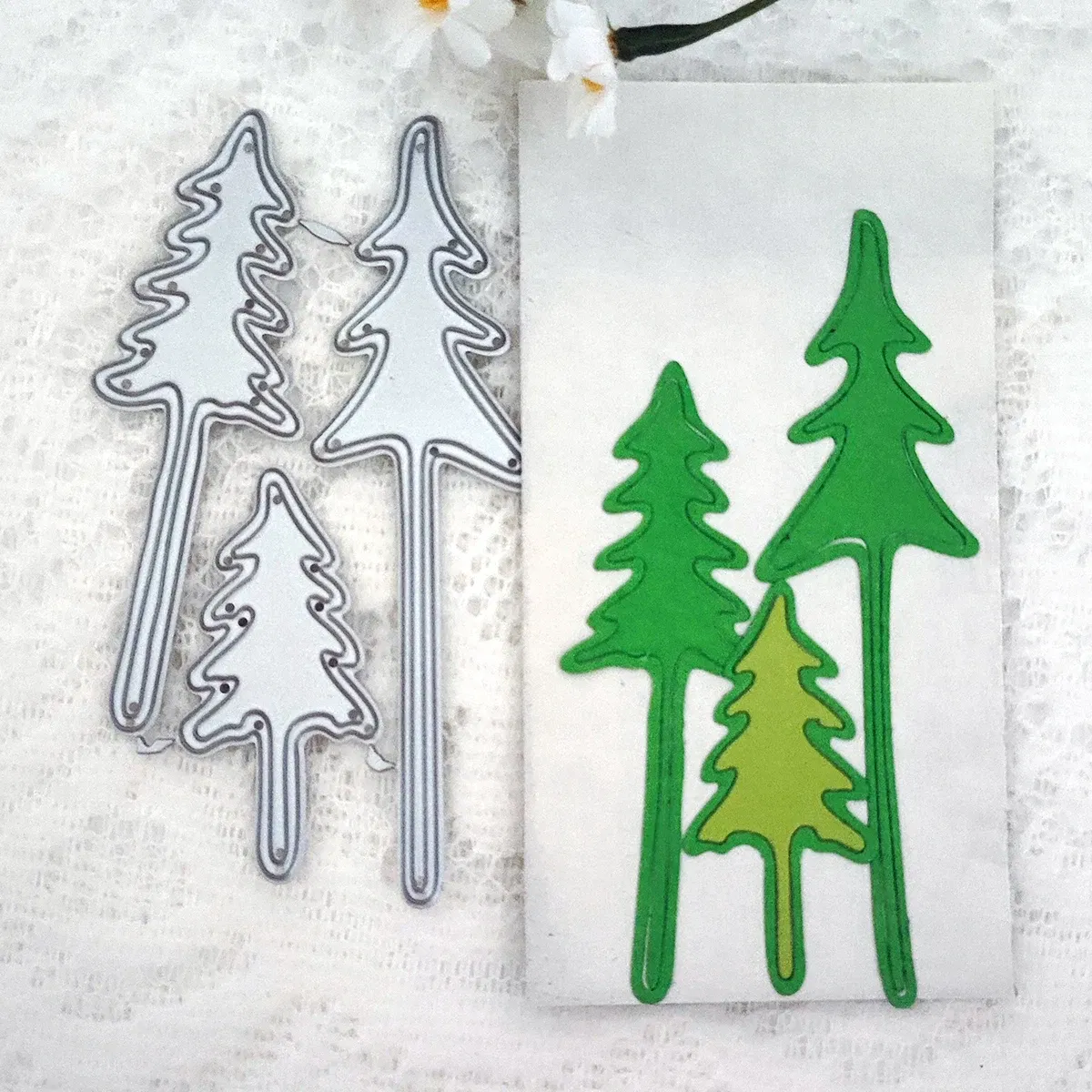 Color: Dark Khaki - Christmas Tree Happy Birthday Thank You 26 English Alphabet Metal Cutting Dies For DIY Scrapbooking Album Craft Cardmaking