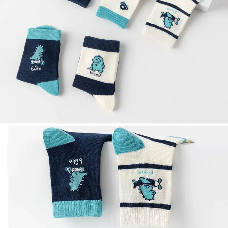 Color: Beige, Size: 7-9T - 5 Pairs/lot Baby Socks 2024 Autumn Cotton Socks Medium Socks Kids Little Big Boys Crew Sock