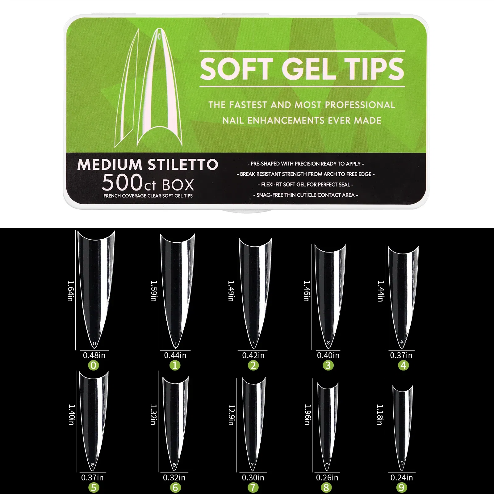 Color: Pink - 1 Box Clear Acrylic Long Fake Nails Capsules Almond French Coffin Full Half Cover False Nails Artificial Nail Soft Gel Tips