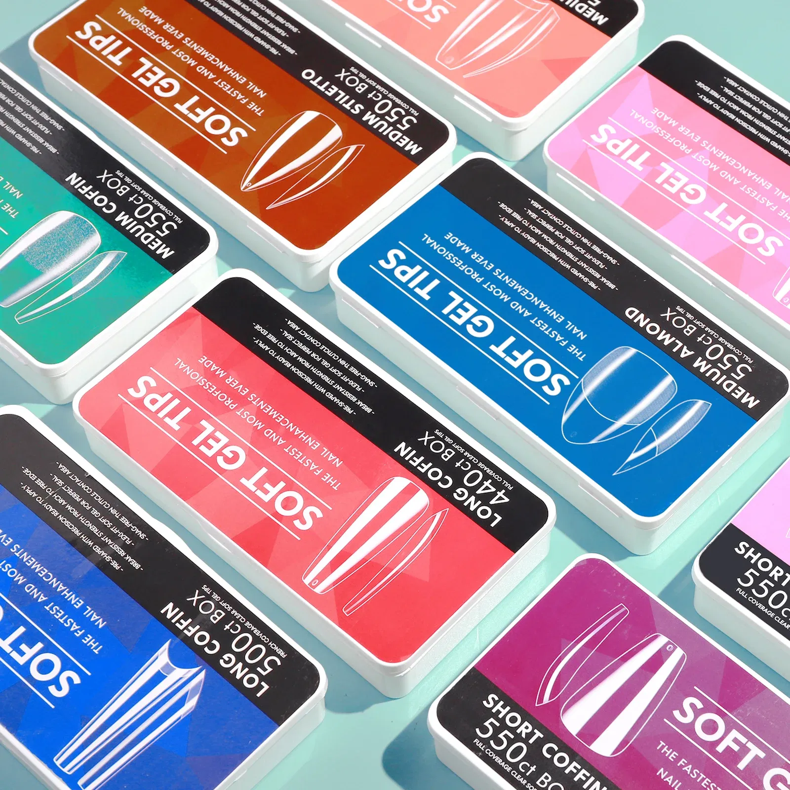 Color: Pink - 1 Box Clear Acrylic Long Fake Nails Capsules Almond French Coffin Full Half Cover False Nails Artificial Nail Soft Gel Tips