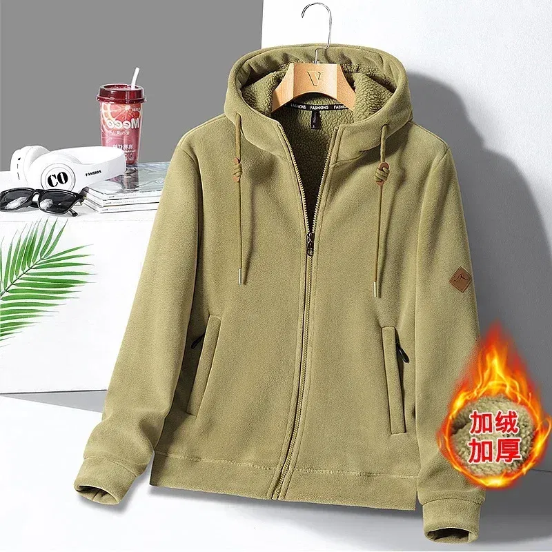 Color: Yellow, Size: XXL - Winter Warm Cashmere Jacket Mens High-end Ski Fleece Iined Thickened Hoodie Coat Casual Womens Outdoor Camping Cold-proof Jacket