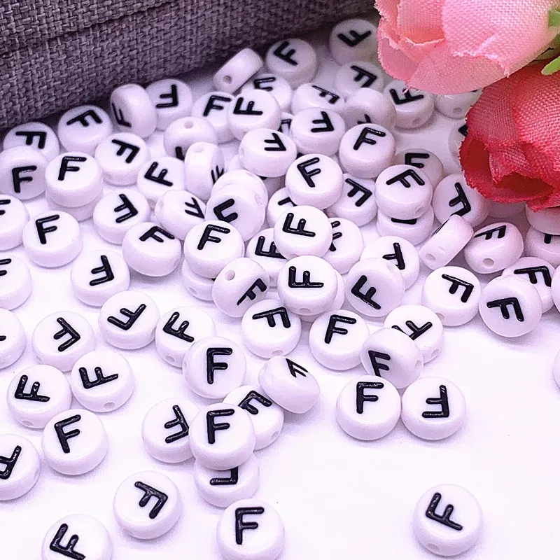 Color: Orange - 100pcs/lot 7x4mm 26 Letter Beads Round Shape Beads Alphabet Letter Charms for Make Jewelry Accessories