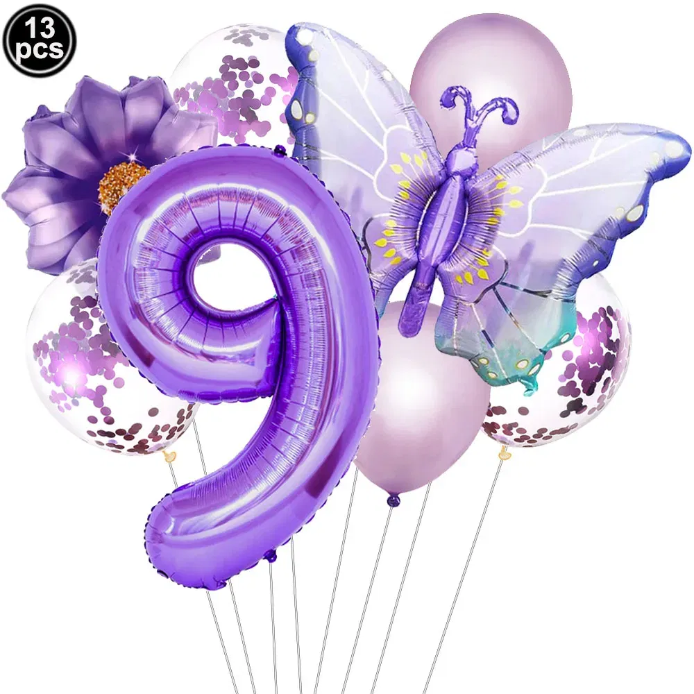 Color: Brown - Butterfly Balloon Set 32/40inch Number Balloon Princess Garden Decoration Girl Fairy Birthday Party Balloon