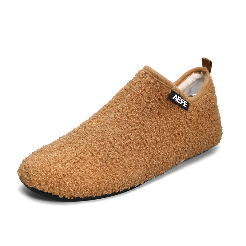 Color: Orange, Shoe Size: 43, Ships From: CHINA - Winter Fashion Men Slippers Plush Male Home Cotton Shoes Warm Anti-slip Men's Casual Shoes Flexible Solid Flats 39-47 Slip On