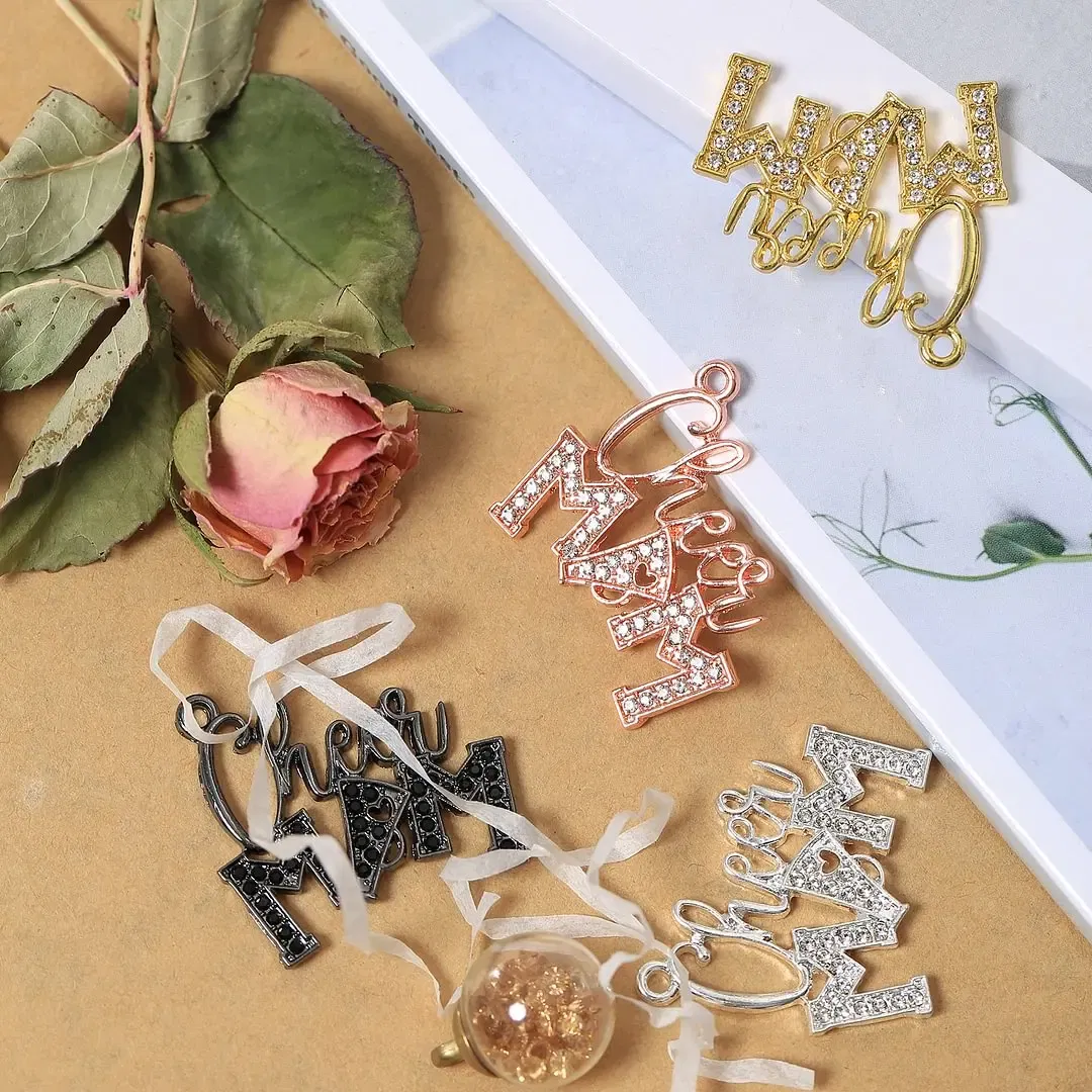 Metal color: ROSE GOLD COLOR, Ships From: CHINA - 10pcs Cheer MAM Rhinestone Letter Charms for DIY Bracelet Bangle Making LTC0407-LTC0410