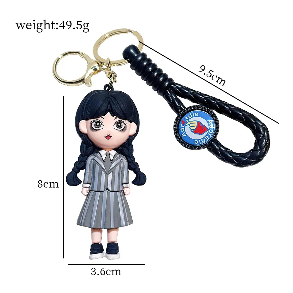 Color: Gold, Ships From: CHINA - Cartoon Wednesday Addams Silicone Keychain Pendant Car Backpack Bag Keyring 3D Doll Unisex Women Men Gifts Key Chain