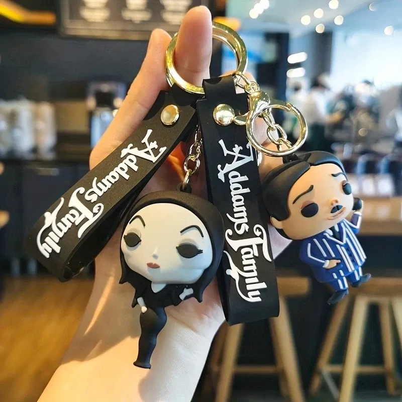 Color: Gold, Ships From: CHINA - Cartoon Wednesday Addams Silicone Keychain Pendant Car Backpack Bag Keyring 3D Doll Unisex Women Men Gifts Key Chain