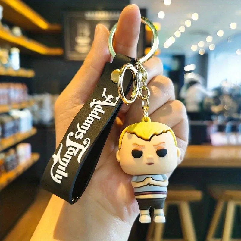 Color: Gold, Ships From: CHINA - Cartoon Wednesday Addams Silicone Keychain Pendant Car Backpack Bag Keyring 3D Doll Unisex Women Men Gifts Key Chain