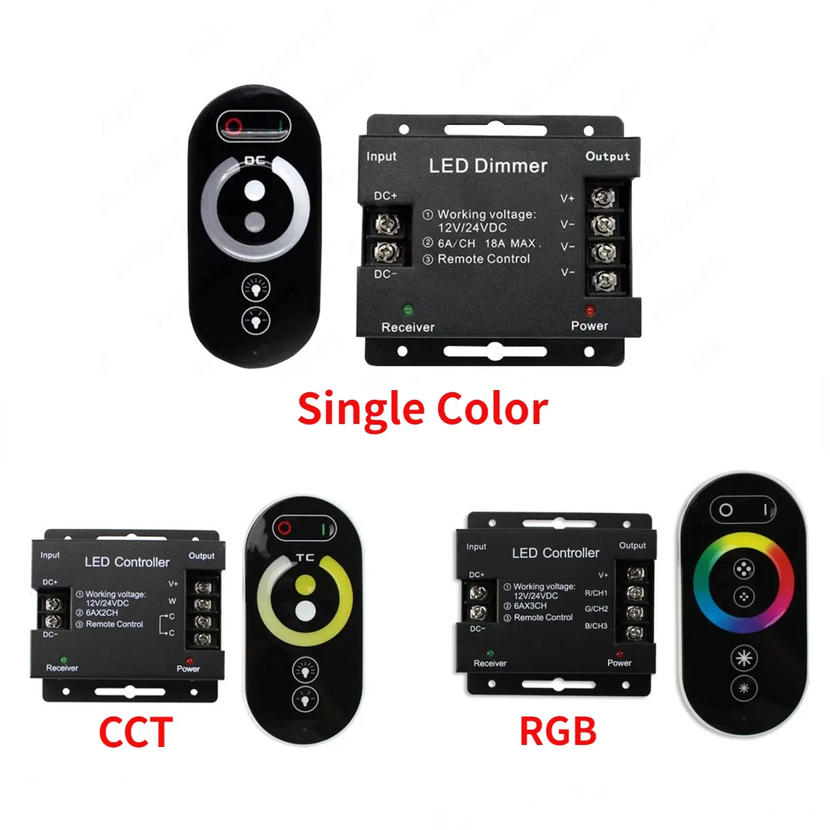Color: CYAN - DC12-24V LED Strip Light RF Touch Remote Controller Dimmer 12A 18A for 3528 5050 SMD COB CCT RGB Tape Lights Adjust Brightness