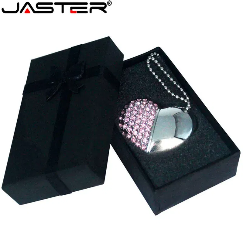 Color: WHITE, Capacity: 8GB - Metal Diamond USB Flash Drive 128GB Crystal Heart With Gift Box Pen Drive 64GB Creative Gifts Memory Stick Pendrive 32GB 16GB 8G