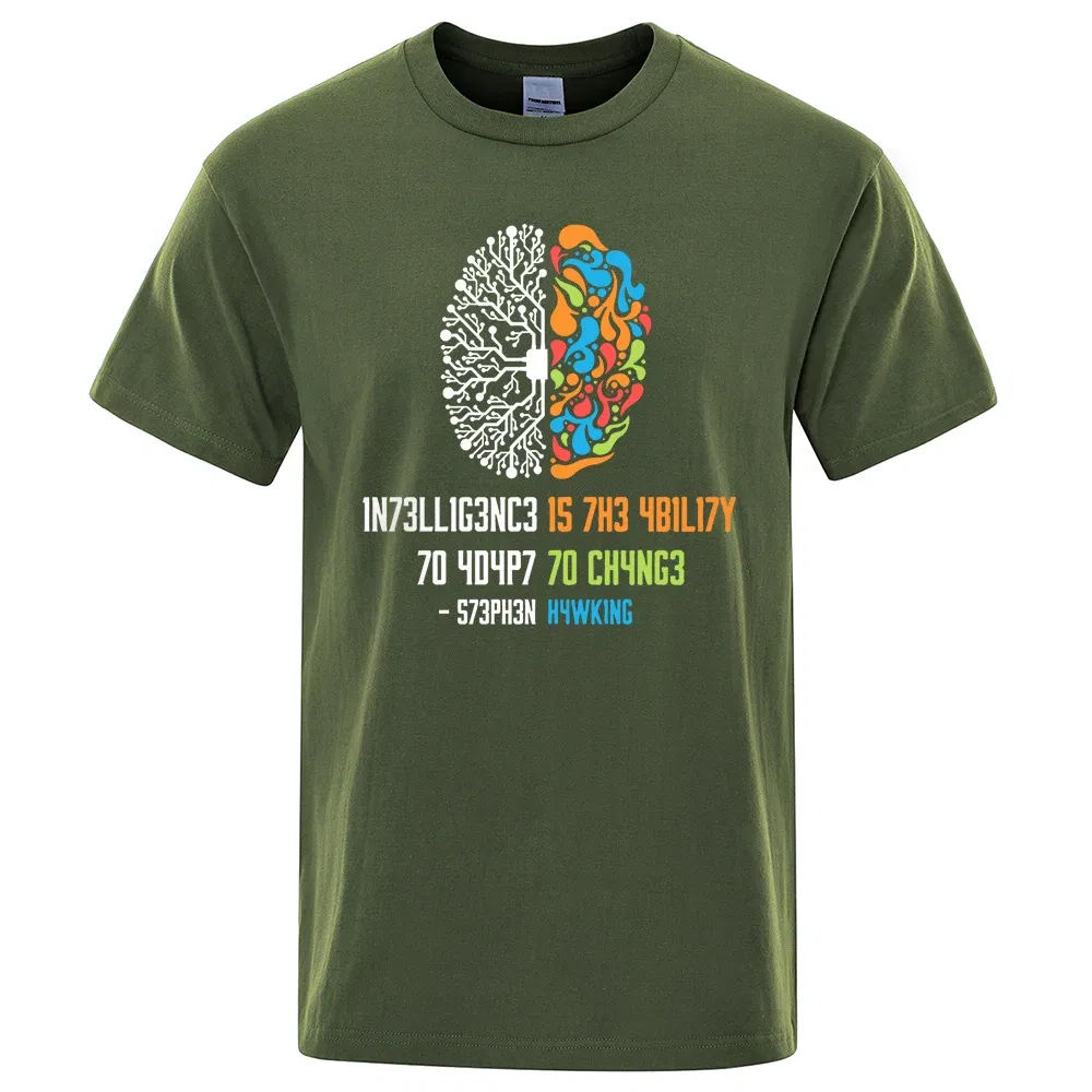 Color: Gold, Size: S - Intelligence Is The Ability To Adapt To Change Tops Men Women Shirt Loose Clothing Loose Cotton Oversize Tshirt Hip Hop Tops