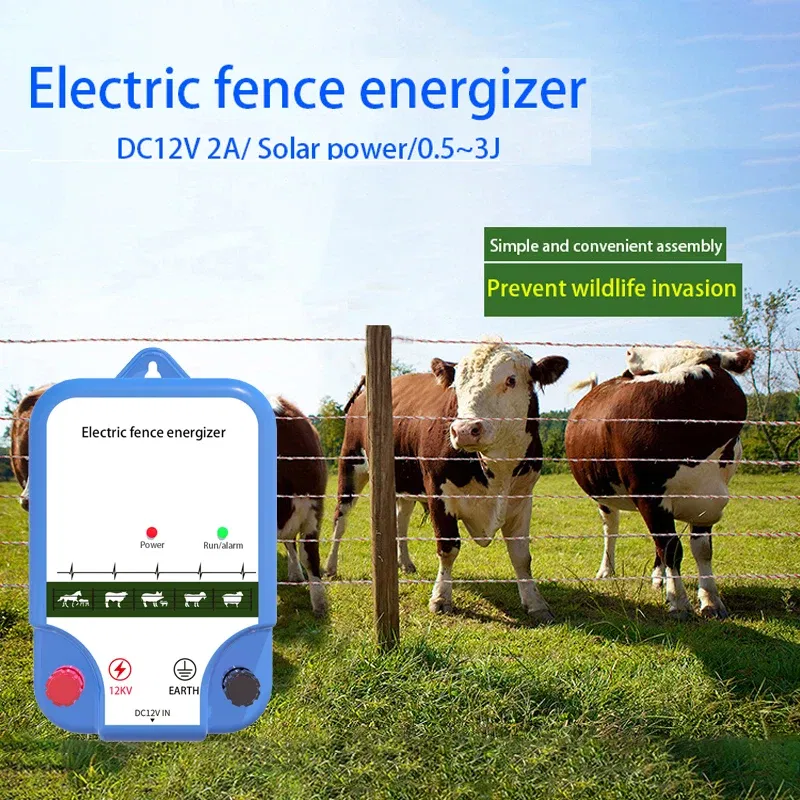 Color: Yellow - 12V Solar Battery Power Supply Residential Electric Fence Energizer Poultry Farm Special Fence Electrifier For Animal Captivity