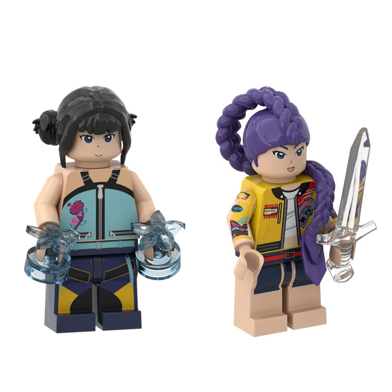 Color: PURPLE - KPOP Demon Hunters Cartoon Doll Building Blocks Kawaii Mini Action Figure Head Assembly Toys Children's Educational Toys Gift