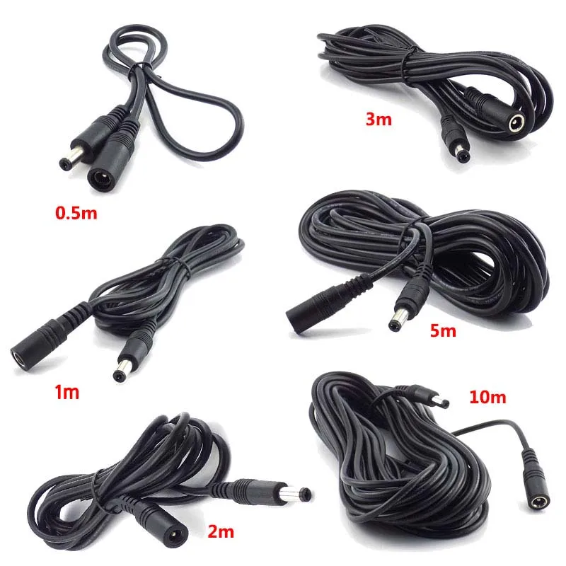 Color: black - DC 12V Extension Power Cable 2.1mm*5.5mm Male To Female Connect Wire White Black 0.5m 1m 2m 3m 5m 10m For LED Light CCTV Camera
