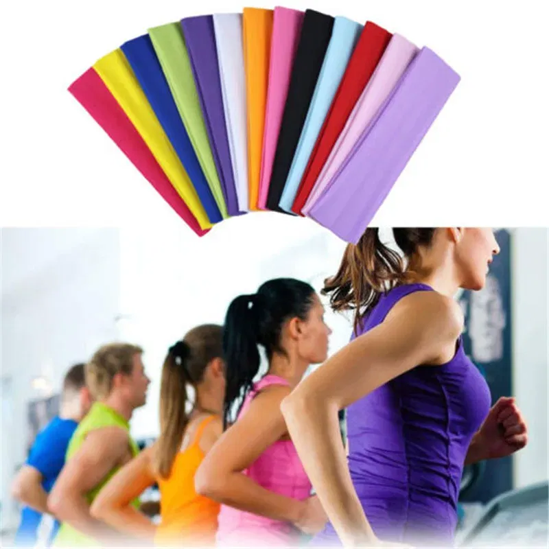 Color: Red - Sweatband Headband Elasticity Sweat Bands Stretch Head Hair Band Sports Safety Yoga Basketball Gym Sport for Men and Women