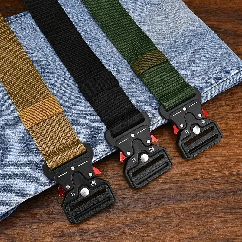 Color: army green, Belt Length: 125cm - Men's Belt Outdoor Multi Function Belt High Quality Canvas For Nylon Male Luxury Belts Women's Sports Jeans Belt Neutral Belts