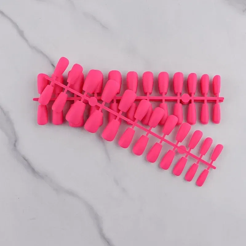 Color: WHITE - 24Pcs Blue Frosted Matte Square False Nail Ballet Press on Nails Tips for Nails Art Artificial Fingernails Fake Nail