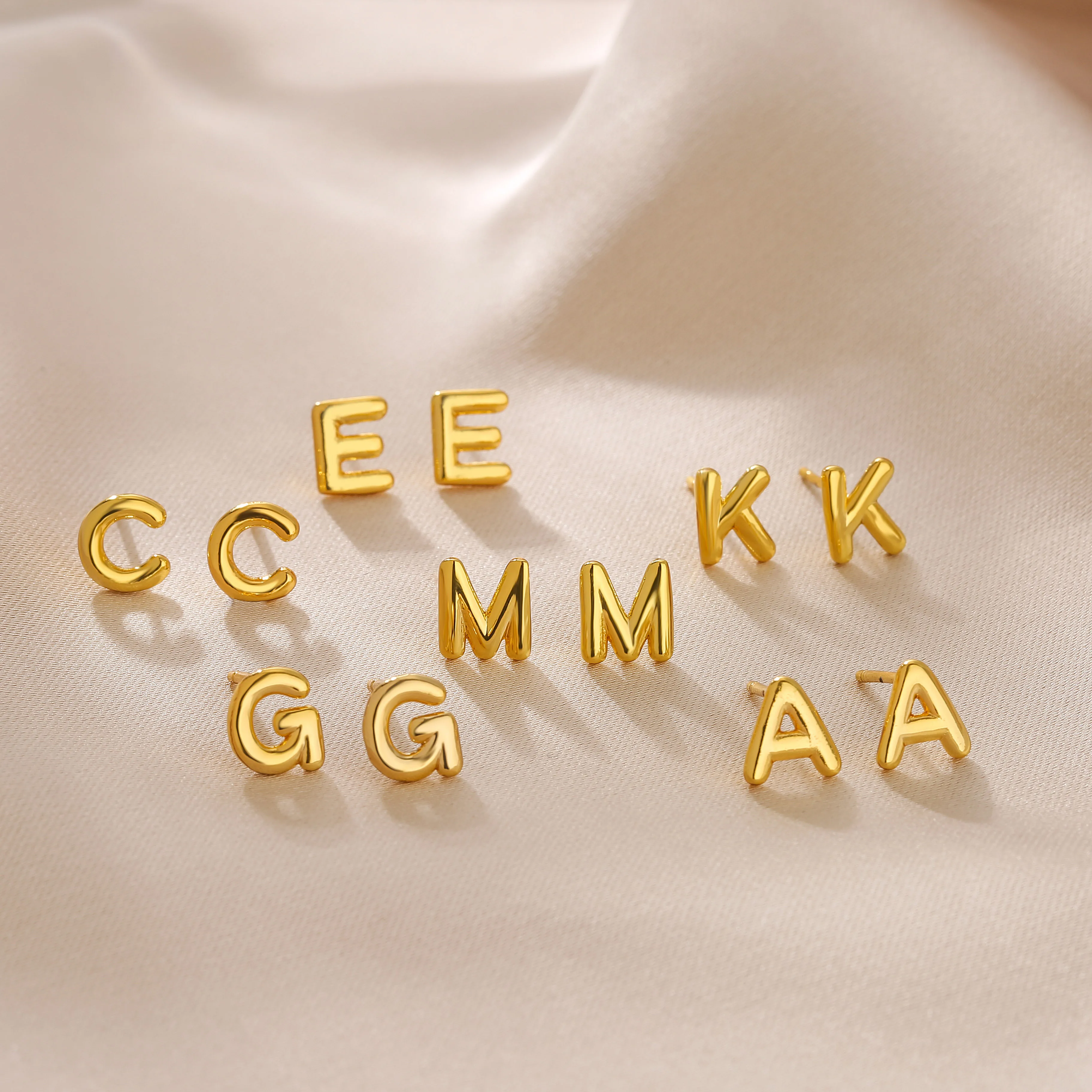 Metal Color: Light Yellow Gold Color, Ships From: CHINA, Main Stone Color: ROSE RED - HECHENG,Initial Letter Earring For Women Men  A-Z 26 Letters Stud Earrings,Brass 18K Plated ear stud Jewelry