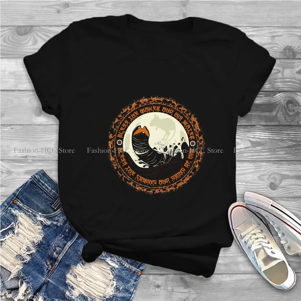 Color: black, Size: M - Essential Graphic Polyester TShirt Arrakis Creative Streetwear Comfortable T Shirt Female