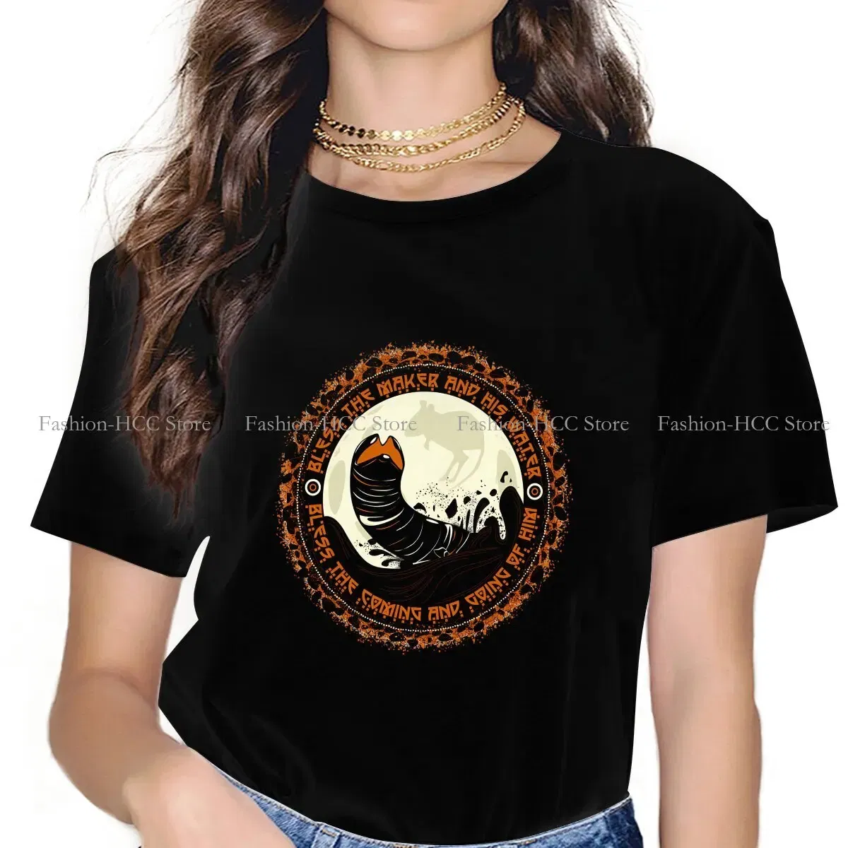 Color: black, Size: M - Essential Graphic Polyester TShirt Arrakis Creative Streetwear Comfortable T Shirt Female