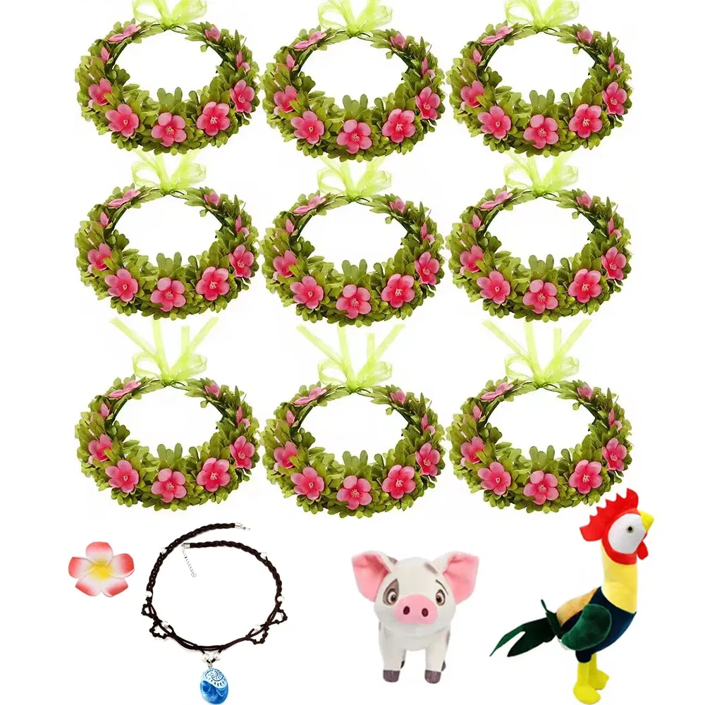 Color: PURPLE - Girls Moana Garland Flower Wreath Headdress Kid Adult Princess Costume Cosplay Vaiana Floral Headgear Wig