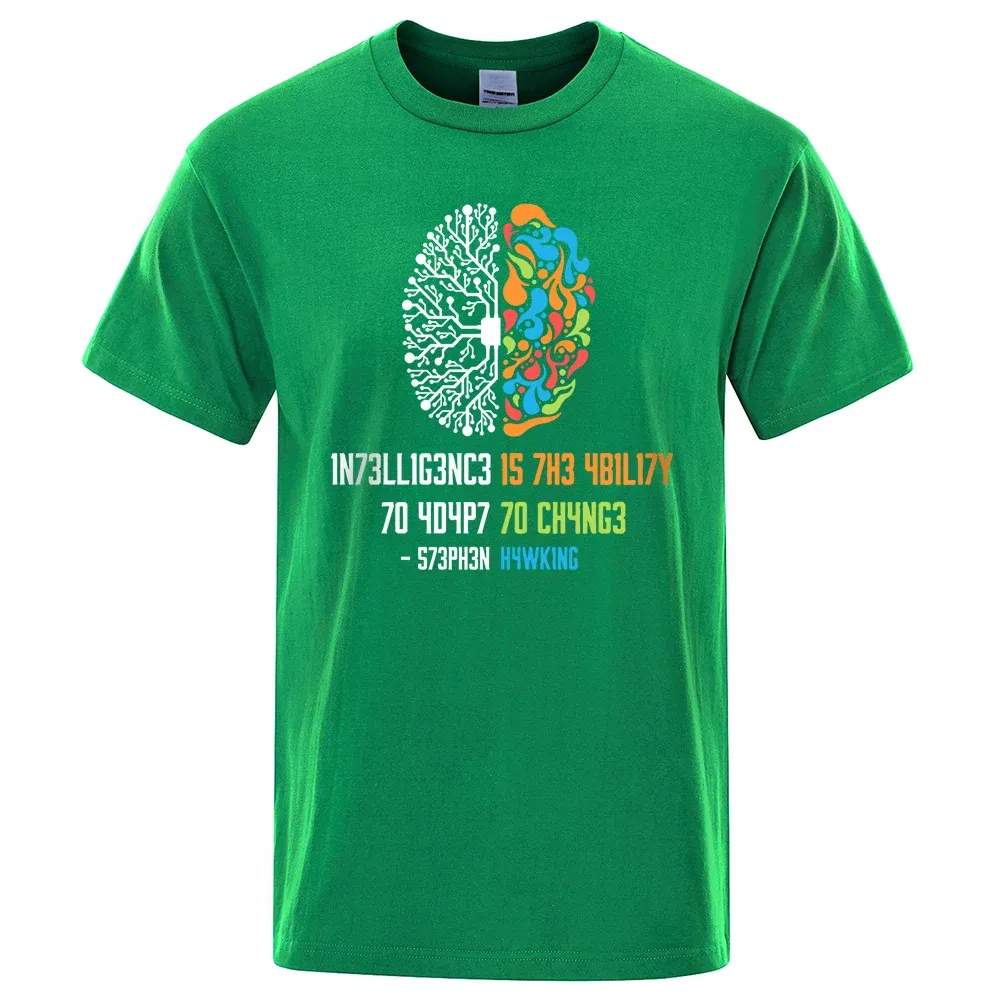 Color: army green, Size: XXXL - Intelligence Is The Ability To Adapt To Change Tops Men Women Shirt Loose Clothing Loose Cotton Oversize Tshirt Hip Hop Tops