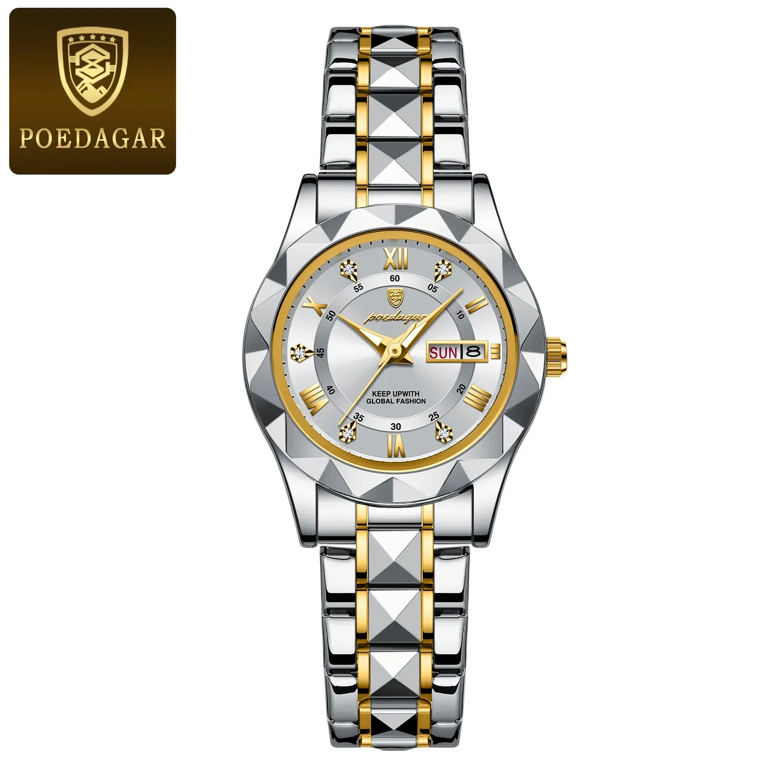 Color: Coffee - POEDAGAR Luxury Ladies Dress Watch Luminous Waterproof Week Date Woman Wristwatch Stainless Steel Women Quartz Watches reloj+box